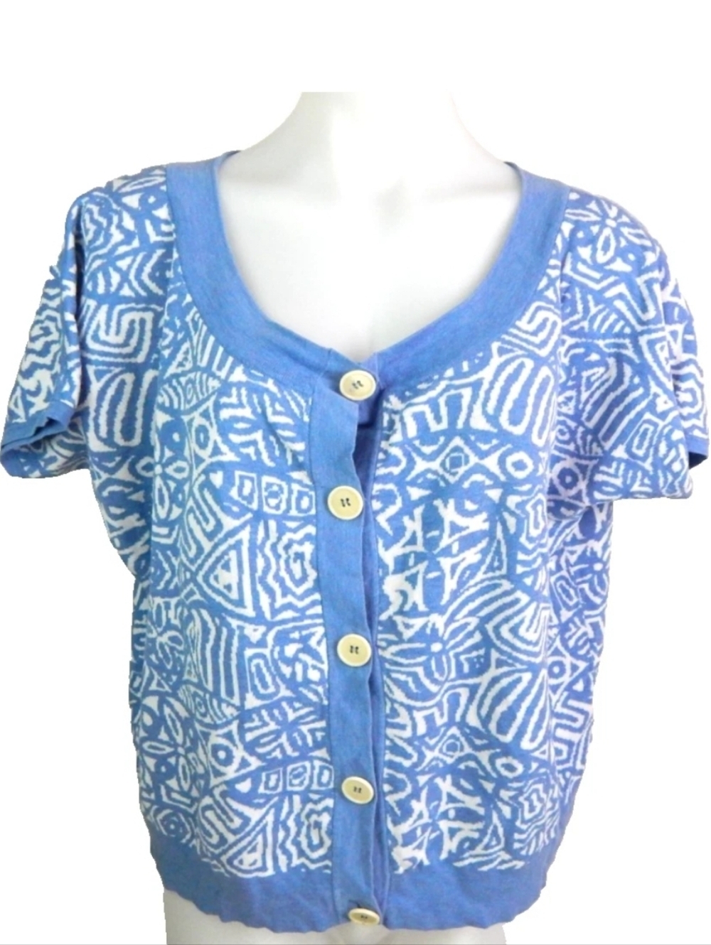 Lafayette 148 Geometric Short‎ Sleeve Cardigan
